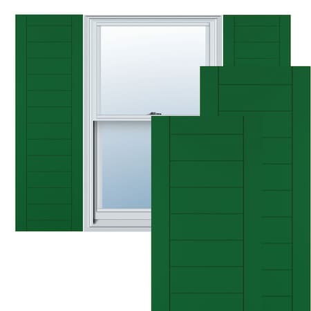 True Fit PVC Horizontal Slat Framed Modern Style Fixed Mount Shutters, Viridian Green, 12W X 64H